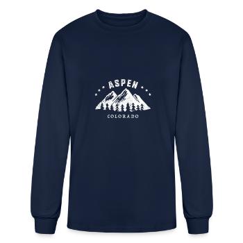 Aspen Colorado Outdoors Adventure Mountain Graphic - Men's Long Sleeve T-Shirt - navy - Front