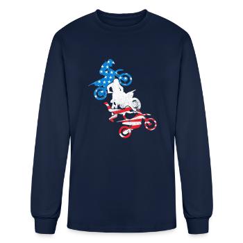 Dirt Bike Rider Blue White Red - Men's Long Sleeve T-Shirt - navy - Front