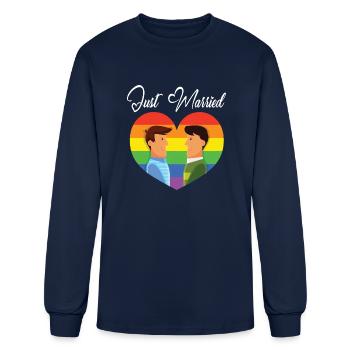 Husband Wife Gays Hugging Together Wedding Day - Men's Long Sleeve T-Shirt - navy - Front