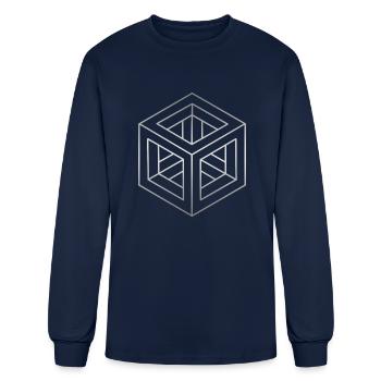 Geometric Optical Illusion Impossible Cube - Men's Long Sleeve T-Shirt - navy - Front
