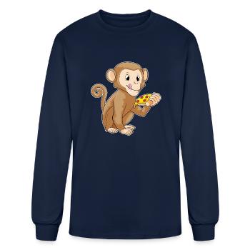 Monkey With Piece Of Pizza - Men's Long Sleeve T-Shirt - navy - Front