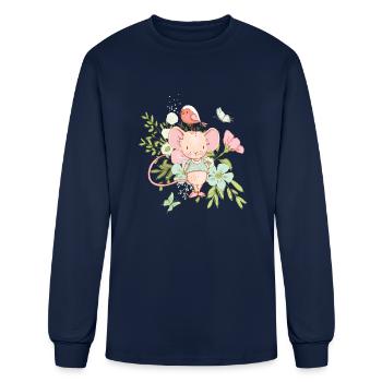 Small Flowers Mouse With Bird I Watercolor Motif - Men's Long Sleeve T-Shirt - navy - Front