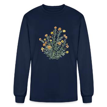 yellow floral sun flower - Men's Long Sleeve T-Shirt - navy - Front