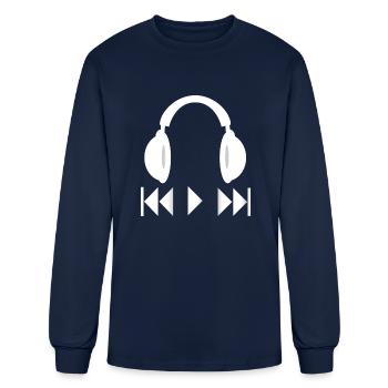 Headset With Music Player Buttons Earphone - Men's Long Sleeve T-Shirt - navy - Front