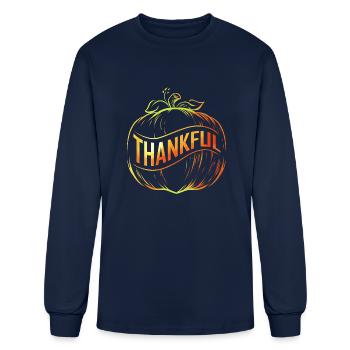 Pumpkin With Bandage Ribbon Thankful Thanksgiving - Men's Long Sleeve T-Shirt - navy - Front