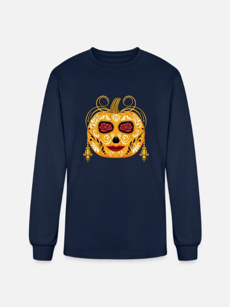 Mexican Halloween Pumpkin - Men's Long Sleeve T-Shirt - navy