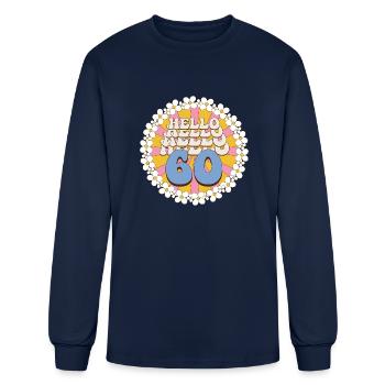 60th Birthday Retro Flowers Hello Sixty - Men's Long Sleeve T-Shirt - navy - Front