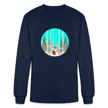 Whimsical Forest with Red Fox - Men's Long Sleeve T-Shirt - navy - Front