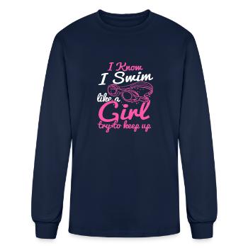 Swimming Girl Swimming Pool Outdoor Pool Water Sea - Men's Long Sleeve T-Shirt - navy - Front