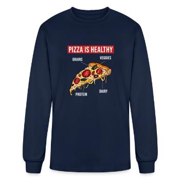 Pizza Is Healthy Grains Veggies Dairy Protein - Men's Long Sleeve T-Shirt - navy - Front