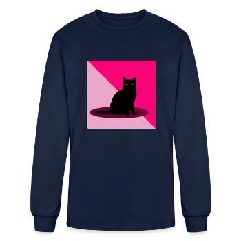 Black cat on a pink background - Men's Long Sleeve T-Shirt - navy - Front