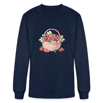 Basket of Strawberries Watercolor - Men's Long Sleeve T-Shirt - navy - Front