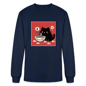 Whimsical Japanese Ramen Cat A Kawaii Vintage Deli - Men's Long Sleeve T-Shirt - navy - Front