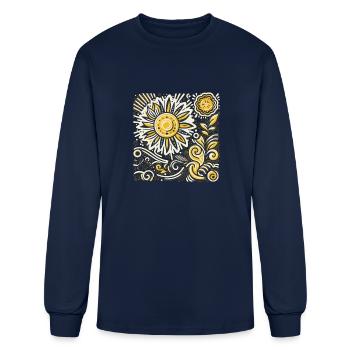 motif jaune - T-shirt à manches longues Homme - marine - Devant