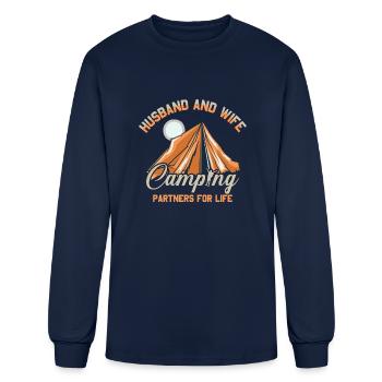 Husband And Wife Camoing Partners For Life - Men's Long Sleeve T-Shirt - navy - Front