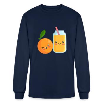 Cute Kawaii Orange Juice - Men's Long Sleeve T-Shirt - navy - Front
