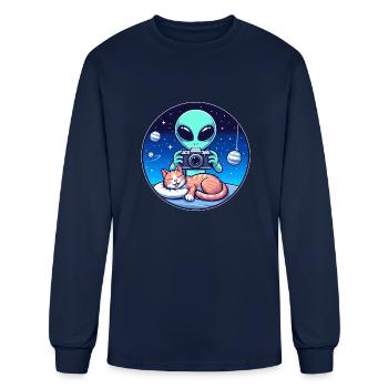Snoozing Cat Snapshot Alien - Men's Long Sleeve T-Shirt - navy - Front