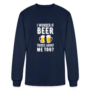 I wonder if beer thinks about me too - Men's Long Sleeve T-Shirt - navy - Front