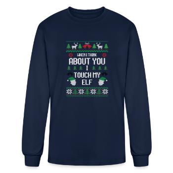 I Touch My Elf Funny Christmas Sweater Design - Men's Long Sleeve T-Shirt - navy - Front