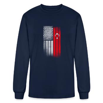 Drapeau américain turc - T-shirt à manches longues Homme - marine - Devant