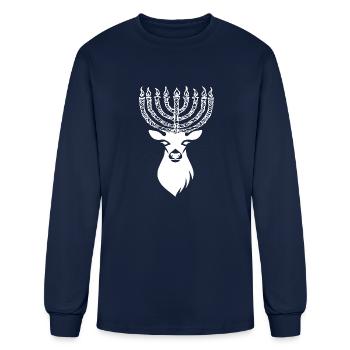 Moose Antlers Menorah Hanukkah funny gift for men - Men's Long Sleeve T-Shirt - navy - Front