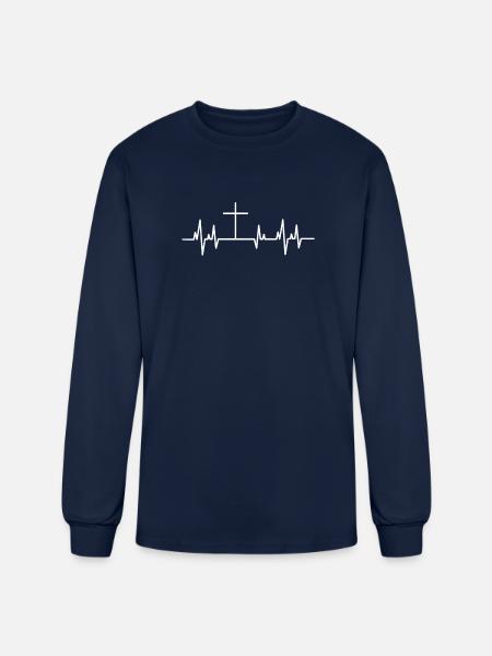 Christians Heartbeat Ecg - Men's Long Sleeve T-Shirt - navy