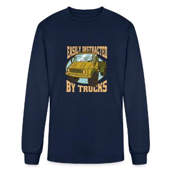 Easily distracted by trucks Easily distracted by t - Men's Long Sleeve T-Shirt - navy - Front