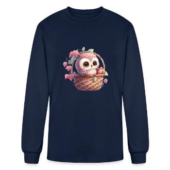 Cute Owl in basket - Men's Long Sleeve T-Shirt - navy - Front