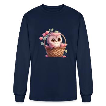 Cute owl in basket - Men's Long Sleeve T-Shirt - navy - Front