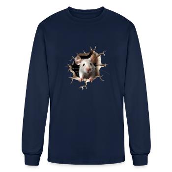 3D Mouse Coming Out of Wall Design for Merch Items - Men's Long Sleeve T-Shirt - navy - Front