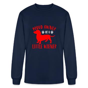 proud owner of a little wiener - Men's Long Sleeve T-Shirt - navy - Front