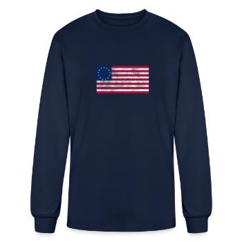 Distressed Betsy Ross American Flag graphic - Men's Long Sleeve T-Shirt - navy - Front