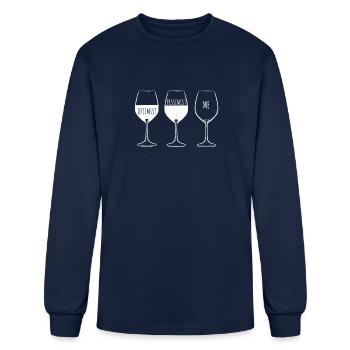 Wine Optimist Pessimist Wine Drinker Wine Glass - Men's Long Sleeve T-Shirt - navy - Front