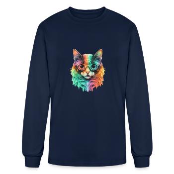 Tie Dye Cat - Men's Long Sleeve T-Shirt - navy - Front