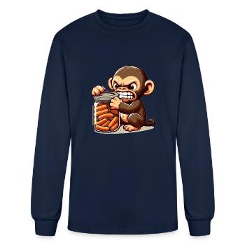 Frustrated monkey with sausage jar - Men's Long Sleeve T-Shirt - navy - Front