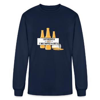 Rescued A Beer Trapped In A Bottle Cheers Gift - Men's Long Sleeve T-Shirt - navy - Front