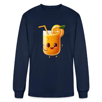 Cute little glas of orange juice comic character - Men's Long Sleeve T-Shirt - navy - Front