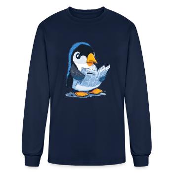 Cute Penguin reading the newspaper - Men's Long Sleeve T-Shirt - navy - Front