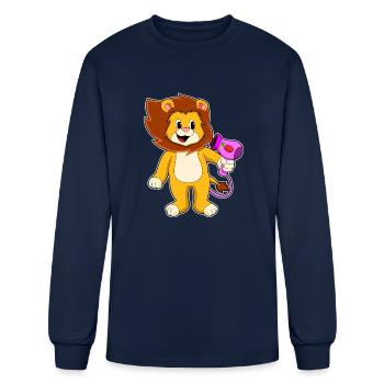 Lion With Hair Dryer - Men's Long Sleeve T-Shirt - navy - Front