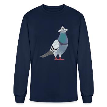 Pigeon With Newspaper Hat - Men's Long Sleeve T-Shirt - navy - Front