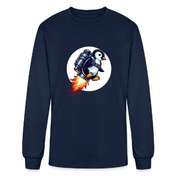 Penguin Soaring with Jetpack - Men's Long Sleeve T-Shirt - navy - Front