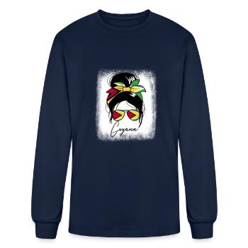 Guyana Messy Bun Proud Guyanese Women's Guyana - Men's Long Sleeve T-Shirt - navy - Front