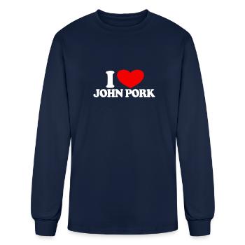 I Love John Pork Red Heart John Pork Meme - Men's Long Sleeve T-Shirt - navy - Front