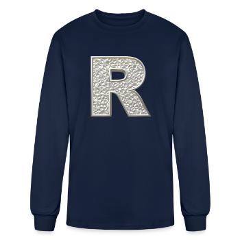 R, letter, letter R, initial, initial R, monogram, - Men's Long Sleeve T-Shirt - navy - Front