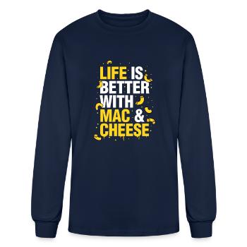 Better Life With Mac Funny Mac N Cheese - Men's Long Sleeve T-Shirt - navy - Front