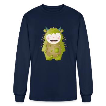 cute green monster with horns - Men's Long Sleeve T-Shirt - navy - Front