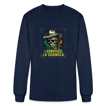 I Survived La Chancla Mexican Slippers Sandals - Men's Long Sleeve T-Shirt - navy - Front