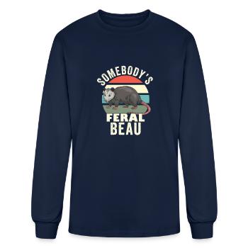 Somebody's Feral Beau Cat Dad Animal Lover Retro - Men's Long Sleeve T-Shirt - navy - Front