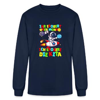 Womens Kids Nursery Astronaut Conquers The Moon - Men's Long Sleeve T-Shirt - navy - Front