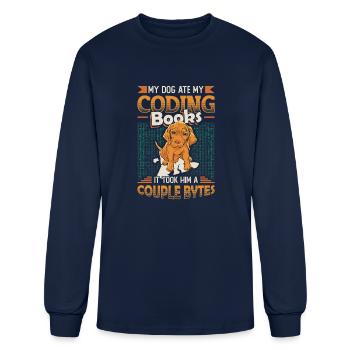Dog Bytes Code Computer Joke Programming 7 - Men's Long Sleeve T-Shirt - navy - Front